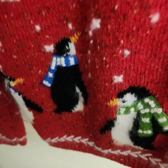 Coldwater Creek Red FairIsle Nordic Cardigan Sweater Penguins Snowflakes Size XS - Picture 4 of 6